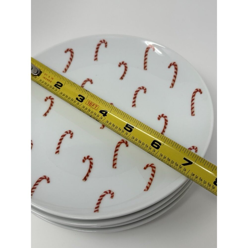 Pottery Barn Christmas CandyCane 7" Appetizer/Hors -d' Auvres Plates Set 4 NIB - Picture 7 of 9